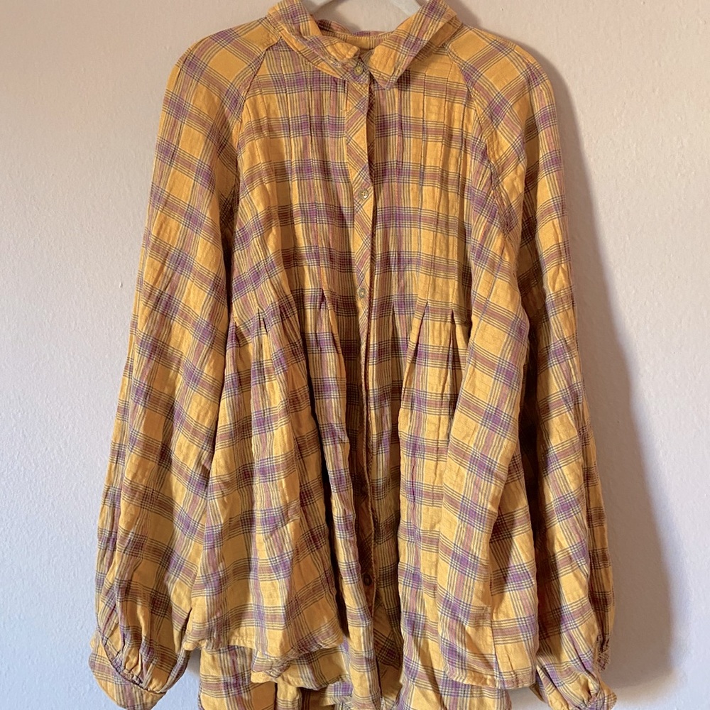 Free People Oversized Plaid Pleated Top
